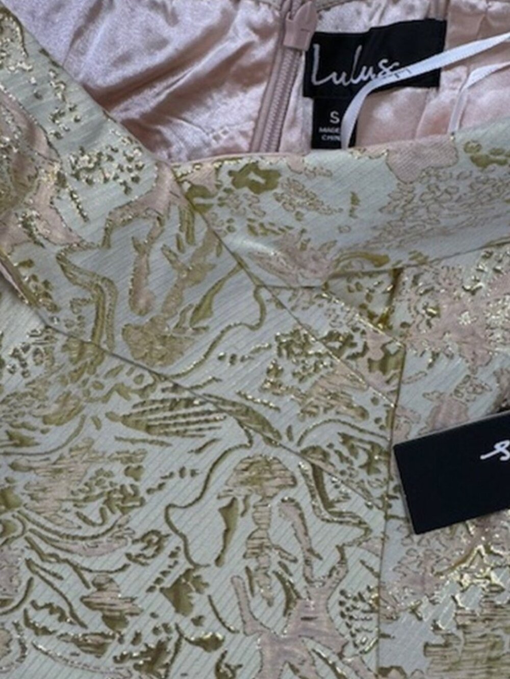 Lulus Illustrious Champagne Jacquard Off-the-Shoulder Maxi Dress NWT - Picture 8 of 15